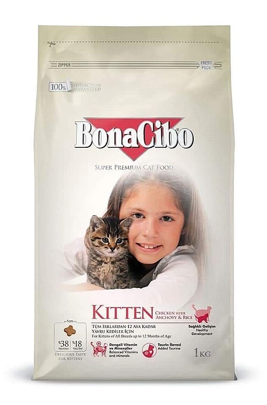 Bonacibo מזון מלא לגורי חתול עוף אנשובי ואורז